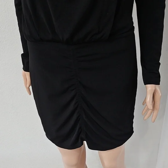 BCBGeneration Black Ribbed Ruched Long Sleeve Sheath Dress - Picture 5 of 11